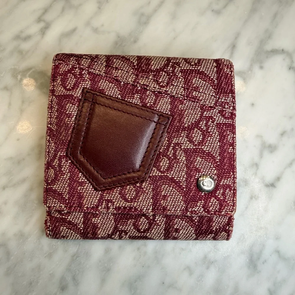 Dior Trotter Red and Brown Monogram Wallet EUC